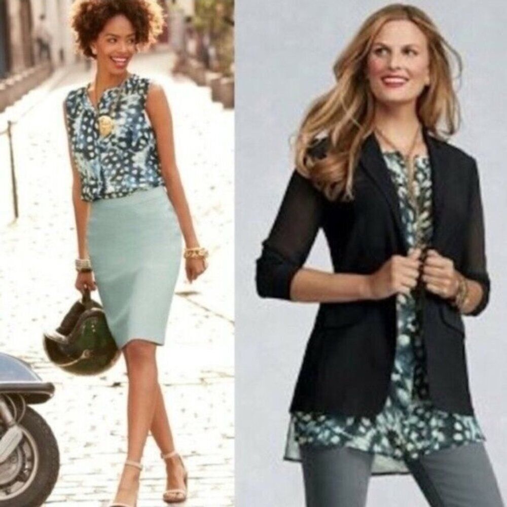 CAbi Style 416 Sheer Business Casual Dark Teal Top Size Medium